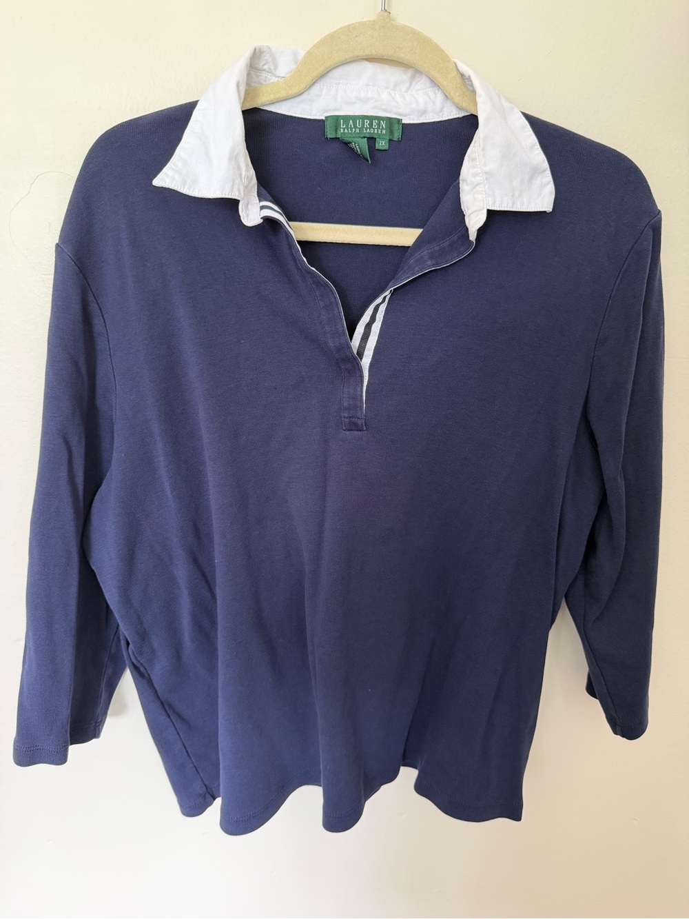 Ralph Lauren Navy Long Sleeve Polo with White Collar
